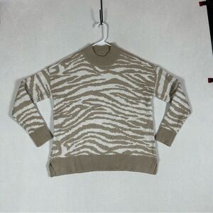 Maurices Beige Zebra Striped Sweater Women’s M Medium Long Sleeve Soft Split Hem